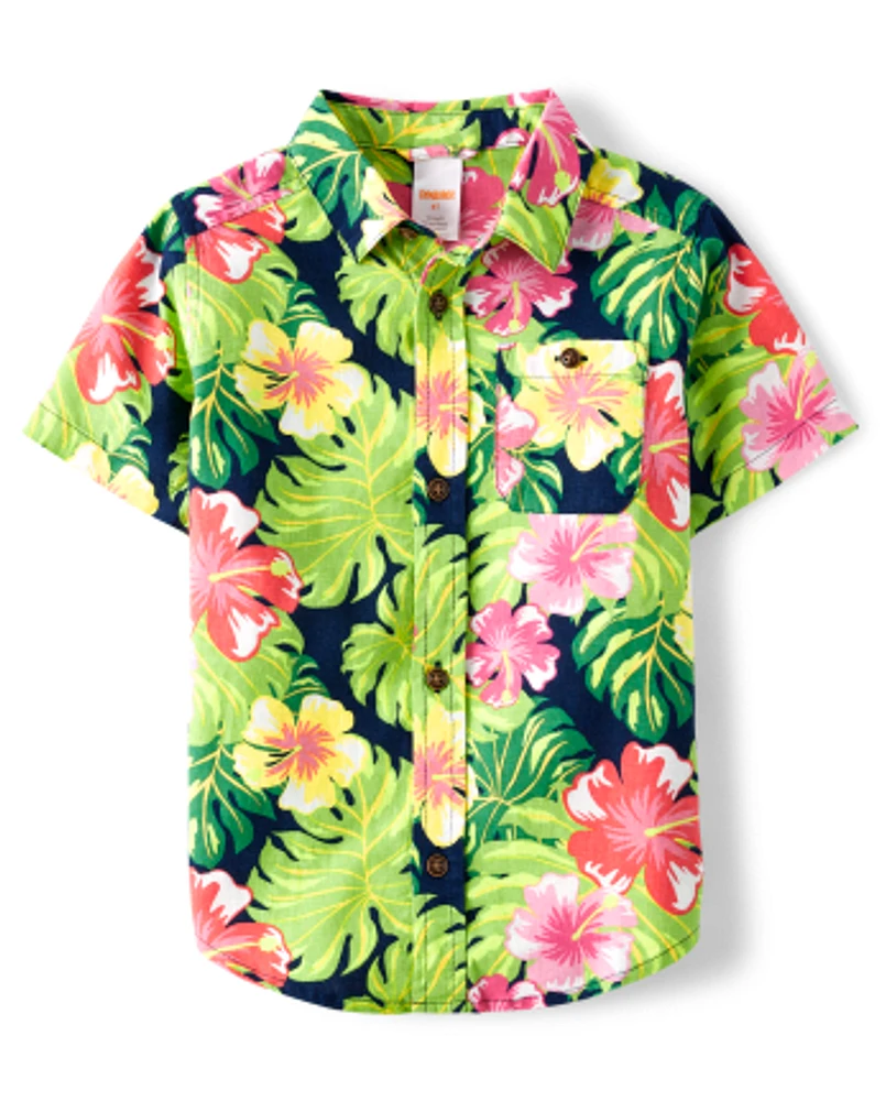 Boys Matching Family Tropical Button Up Shirt - Aloha