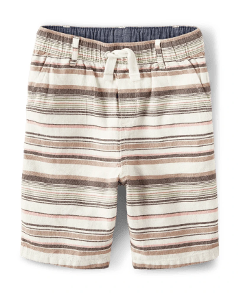 Boys Striped Pull On Shorts - Safari