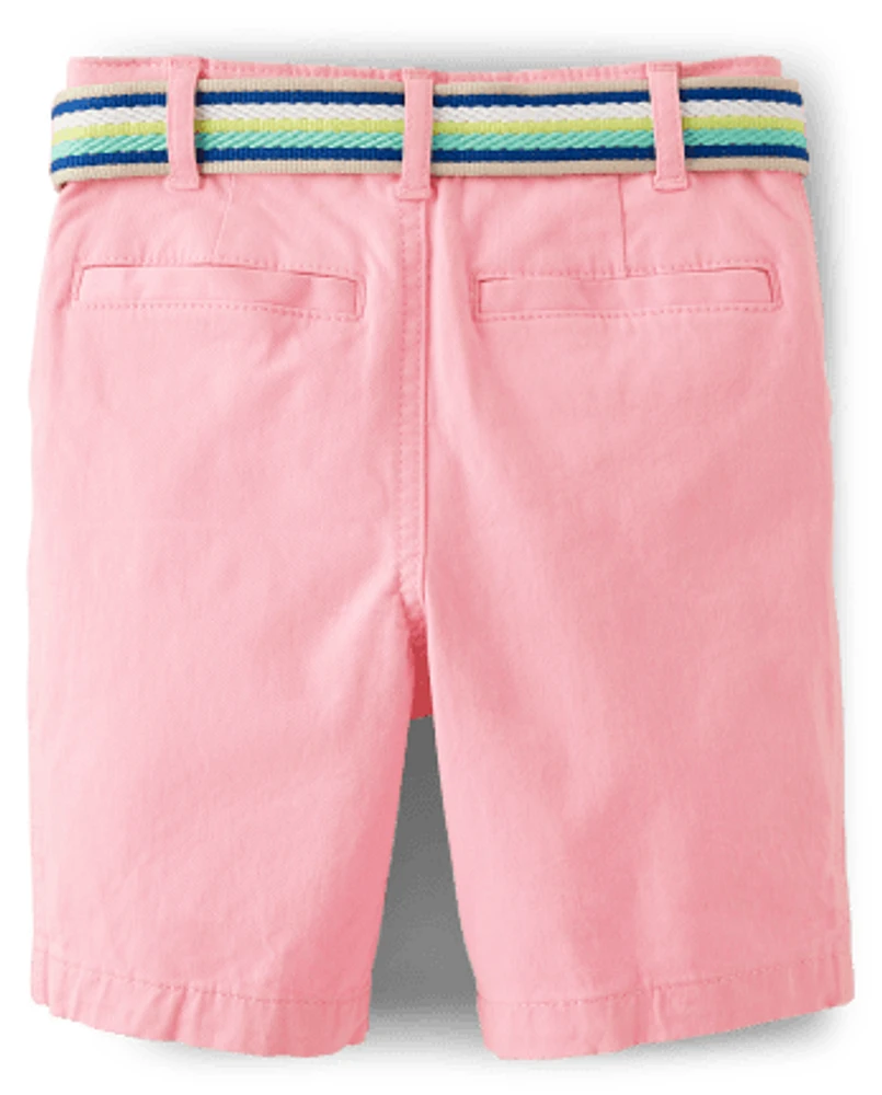 Boys Belted Chino Shorts - Tropical Paradise