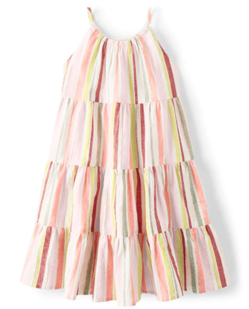 Girls Mommy And Me Striped Tiered Dress - Fairytale Forest