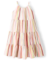 Girls Mommy And Me Striped Tiered Dress - Fairytale Forest