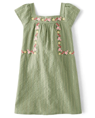 Robe fleurie brodée pour fille - Forêt de contes fées