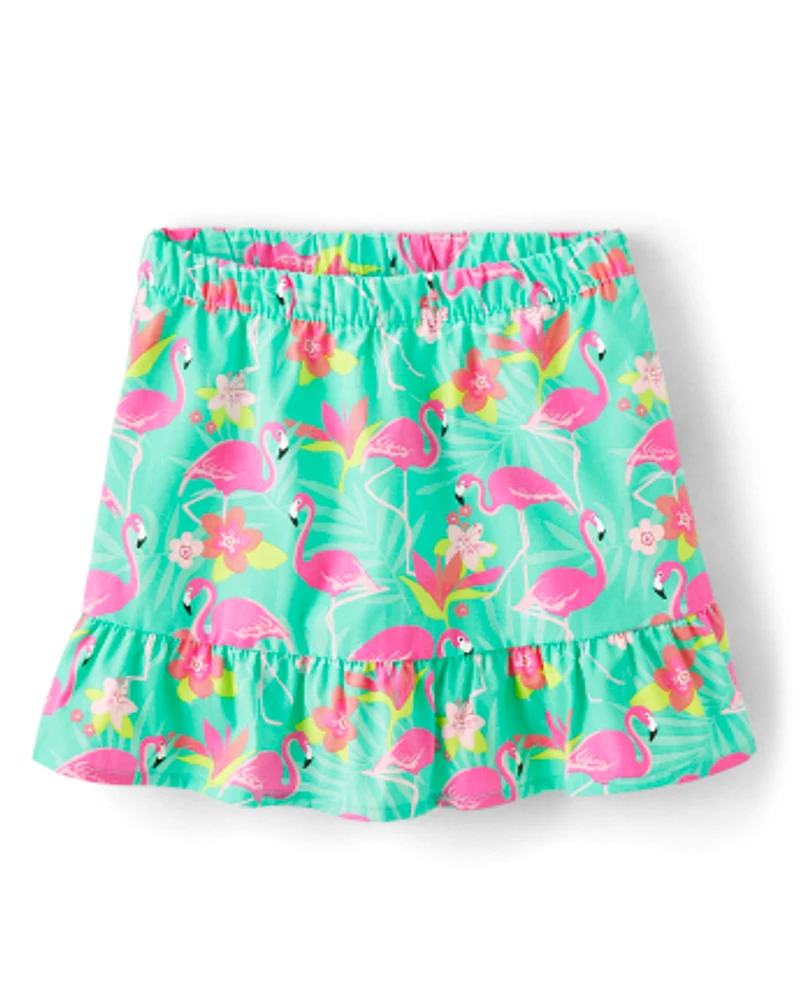 Jupe-short à volants flamant rose pour filles - Paradis tropical