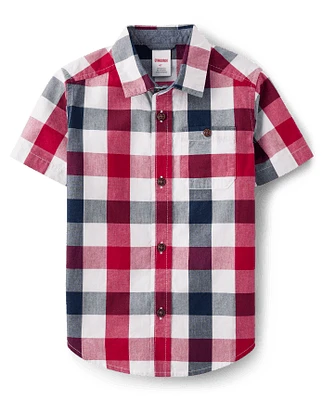 Boys Matching Family Plaid Poplin Button Up Shirt - American Cutie