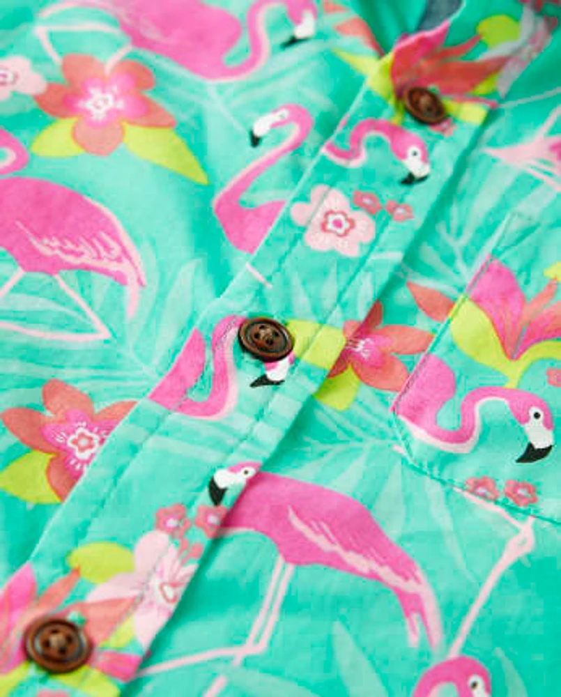 Boys Matching Family Flamingo Button Up Shirt - Tropical Paradise