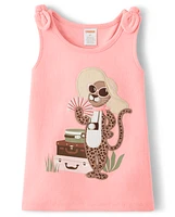 Girls Embroidered Leopard Tank Top - Safari