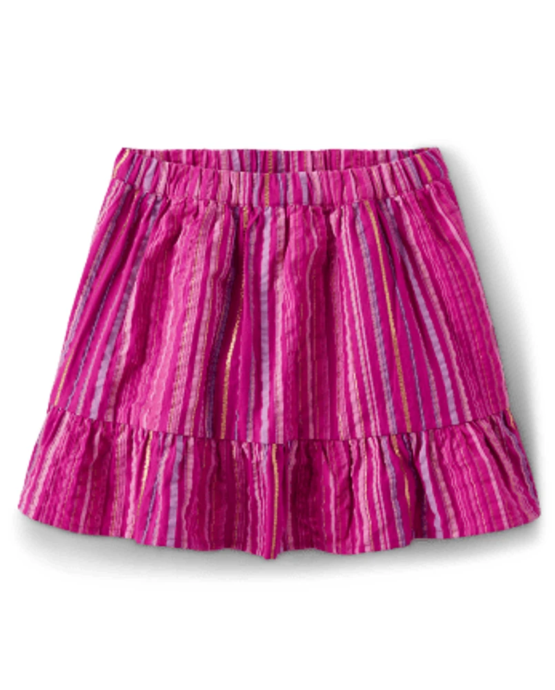 Girls Striped Ruffle Skort - Island Spice