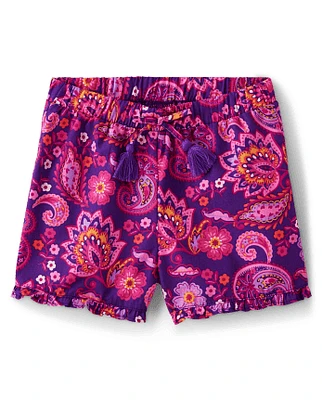 Girls  Paisley Paperbag Waist Shorts - Island Spice