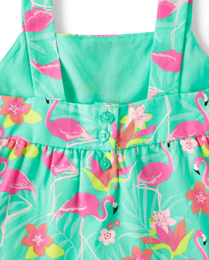 Girls Flamingo Ruffle Tank Top - Tropical Paradise