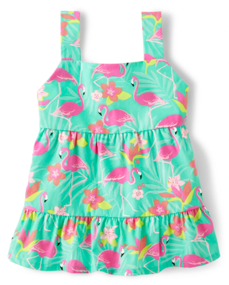 Girls Flamingo Ruffle Tank Top - Tropical Paradise