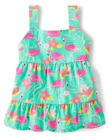 Girls Flamingo Ruffle Tank Top - Tropical Paradise