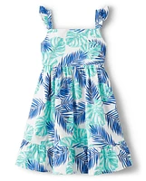 Girls Matching Family Tropical Leaf Ruffle Dress - Save the Seas