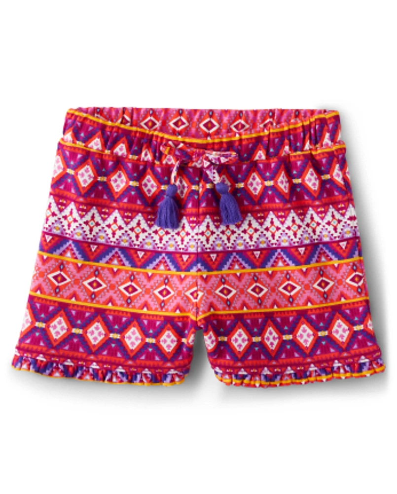 Girls Fairisle Paperbag Waist Shorts - Island Spice