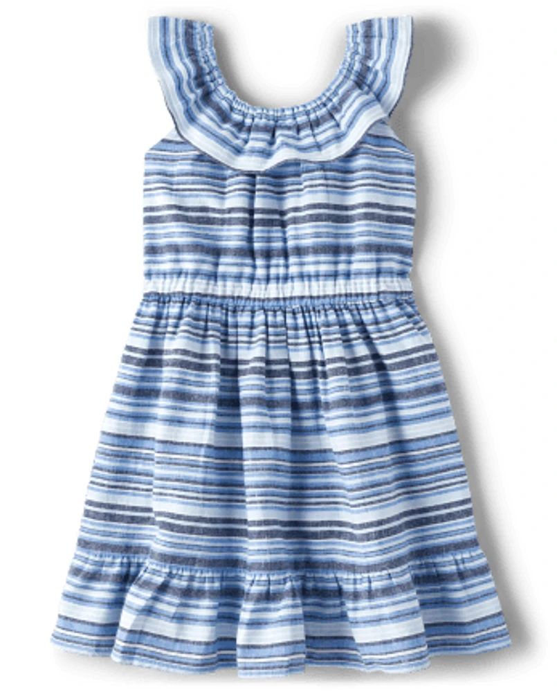 Girls Matching Family Striped Ruffle Dress - Sandy Shores