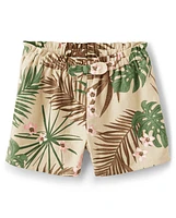 Girls Palm Paperbag Waist Shorts - Safari