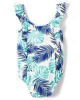 Girls Tropical Leaf One Piece Swimsuit - Splish-Splash