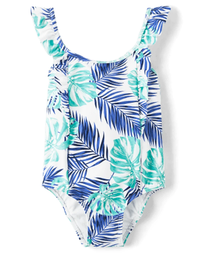 Girls Tropical Leaf One Piece Swimsuit - Splish-Splash