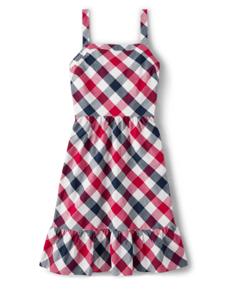 Womens Matching Family Plaid Ruffle Dress - American Cutie