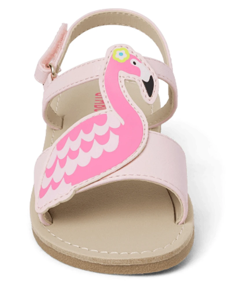 Girls Applique Flamingo Sandals - Tropical Paradise