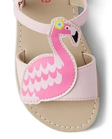 Girls Applique Flamingo Sandals - Tropical Paradise