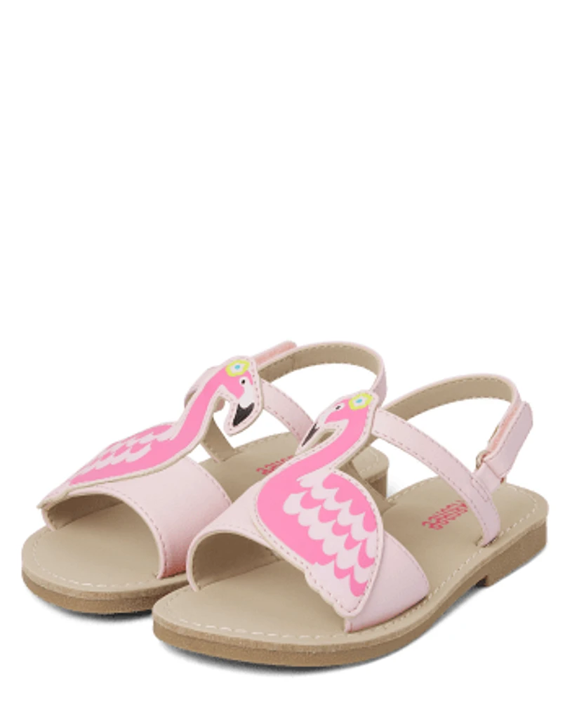 Girls Applique Flamingo Sandals - Tropical Paradise