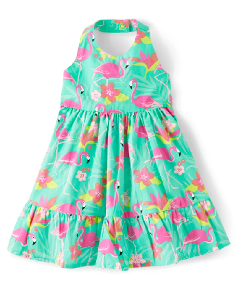 Baby Girls Matching Family Flamingo Halter Dress - Tropical Paradise