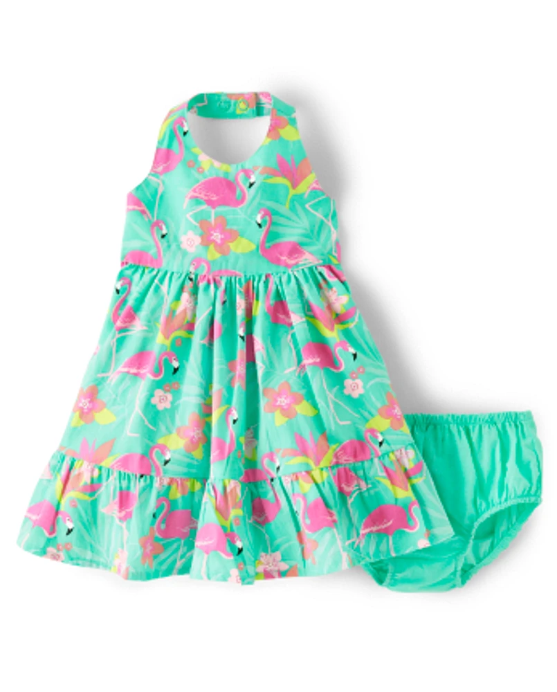 Baby Girls Matching Family Flamingo Halter Dress - Tropical Paradise