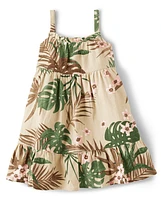 Baby Girls Matching Family Palm Ruffle Dress - Safari