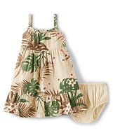 Baby Girls Matching Family Palm Ruffle Dress - Safari