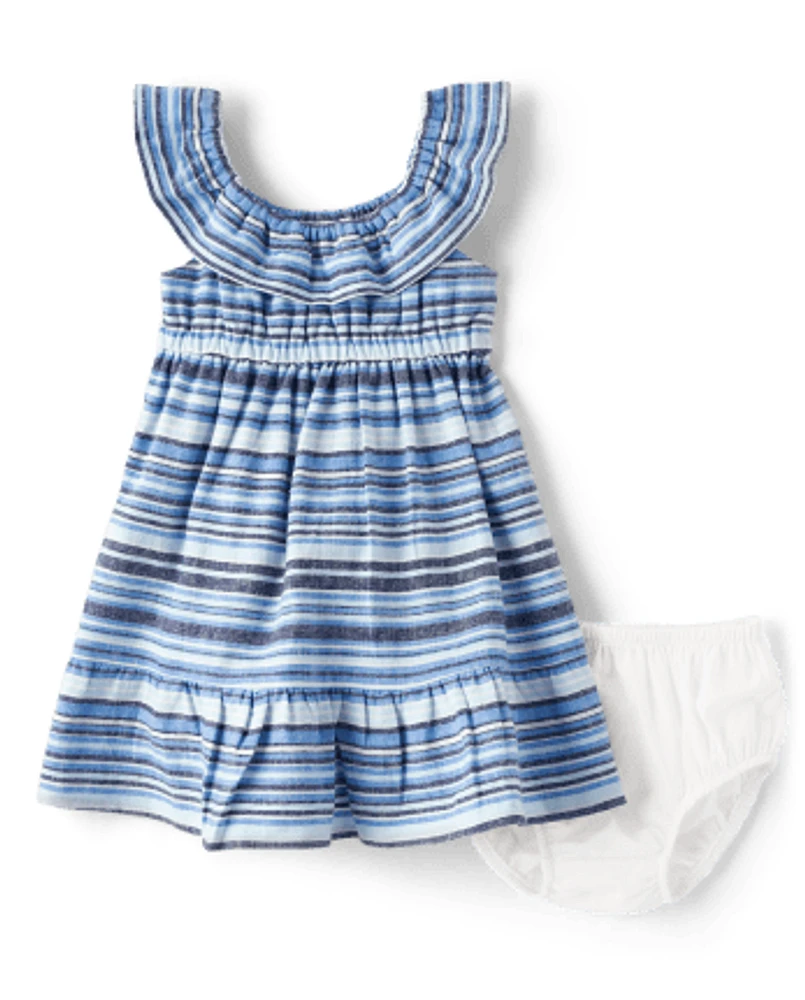 Baby Girls Matching Family Striped Ruffle Dress - Sandy Shores