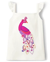 Girls Embroidered Peacock Tank Top - Island Spice