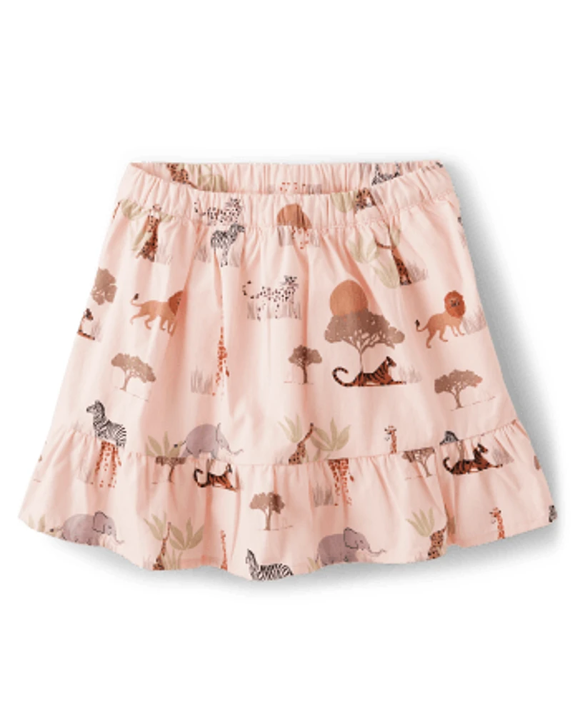 Girls Animal Ruffle Skort - Safari