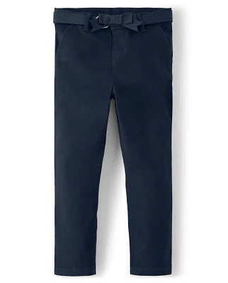 Girls Wrinkle-Resistant Belted Chino Pants - Uniform