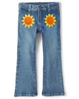 Fille Applique Tournesol Jeans à jambe semi-évasée - Happy Harvest