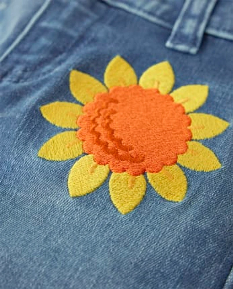 Fille Applique Tournesol Jeans à jambe semi-évasée - Happy Harvest