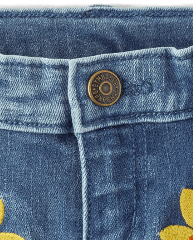 Fille Applique Tournesol Jeans à jambe semi-évasée - Happy Harvest