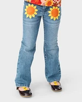 Girls Applique Sunflower Bootcut Jeans - Happy Harvest