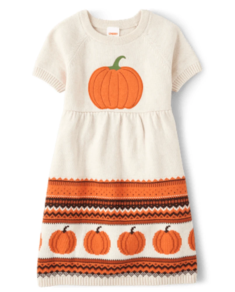 Girls Intarsia Pumpkin Sweater Dress - Lil'