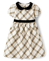 Girls Plaid Dupioni Peter Pan Dress - Winter Wonderland