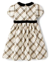 Girls Plaid Dupioni Peter Pan Dress - Winter Wonderland