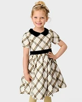 Girls Plaid Dupioni Peter Pan Dress - Winter Wonderland