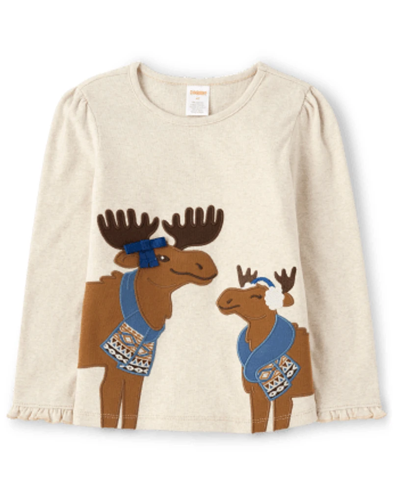 Girls Embroidered Moose Top - Montana Mountain