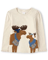 Girls Embroidered Moose Top - Montana Mountain