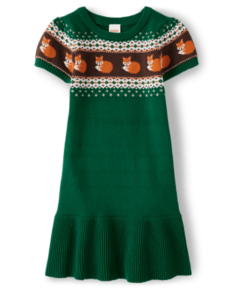 Girls Fox Fairisle Sweater Dress - Friendly