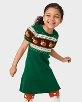 Girls Fox Fairisle Sweater Dress - Friendly