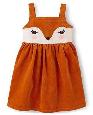 Girls Embroidered Fox Corduroy Jumper - Autumn Adventures