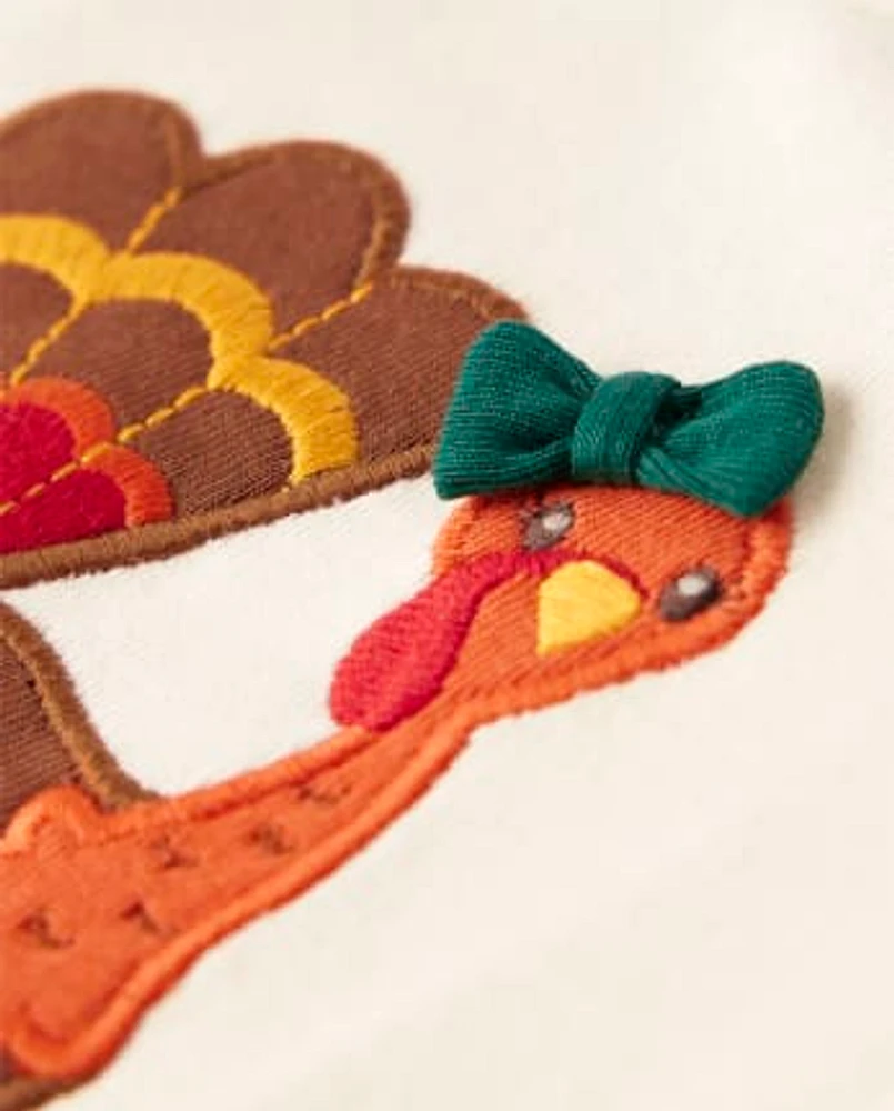 Girls Embroidered Turkey Flutter Top - Happy Harvest