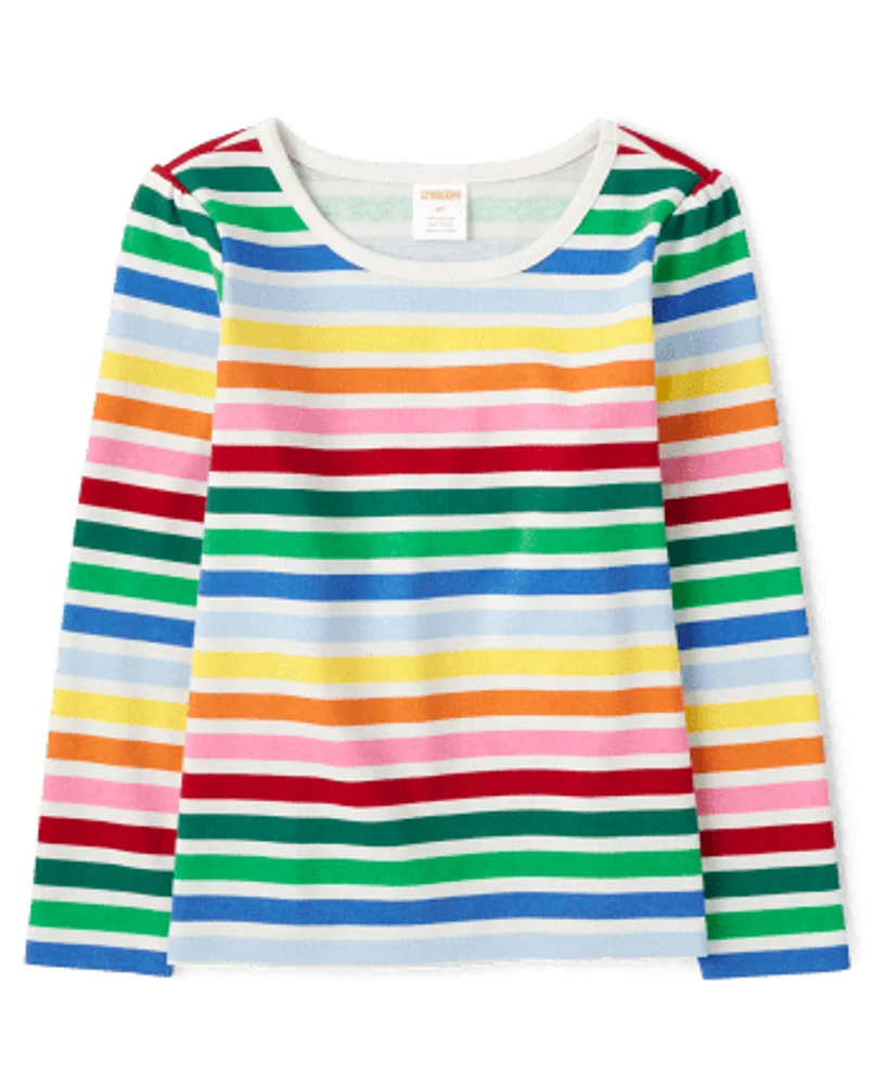 Girls Rainbow Striped Top - Very Merry