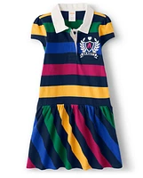 Girls Striped Varsity Patch Polo Dress - Prep School