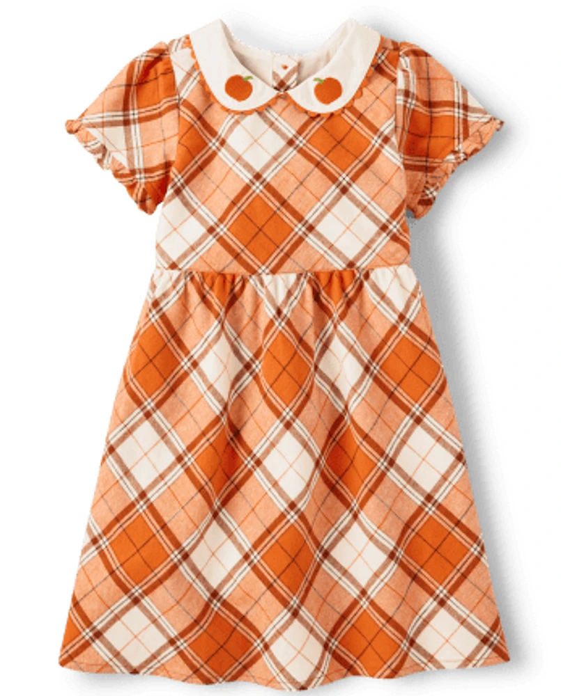 Girls Plaid Twill Peter Pan Dress - Lil' Pumpkin